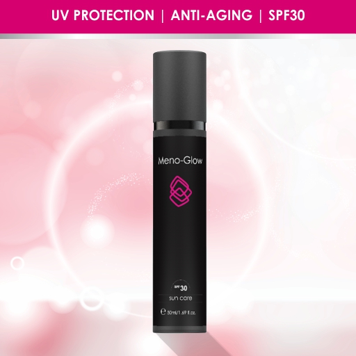 Protective, anti-ageing Meno Glow Sun Care products with SPF 30 to shield and nurture skin during menopause.