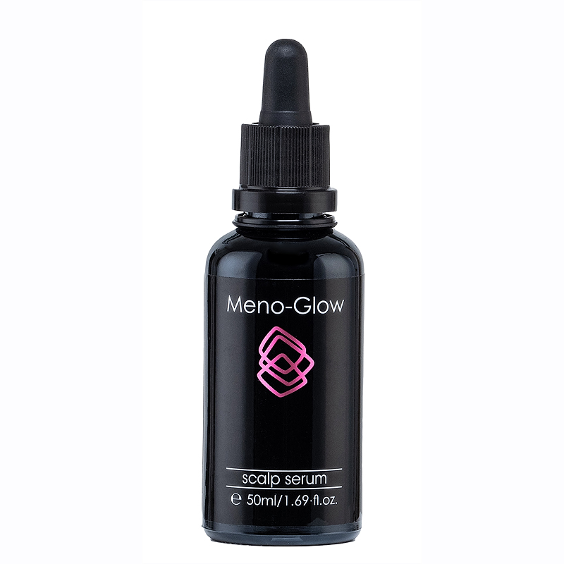 Specialist Meno Glow Scalp Serum for hair nourishment and revitalisation. Aids hair growth, dryness, and thinning.
